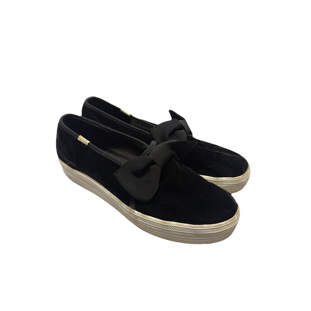 Keds x Kate Spade Triple Decker Bow Velvet Sneakers Women's Sz 8 Black Shoes
